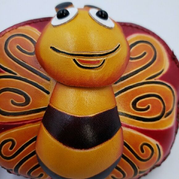 Cute Butterfly Bee Gift Leather Wallet Wristlet Handmade Happy Kawaii Coin Purse - Picture 11 of 14